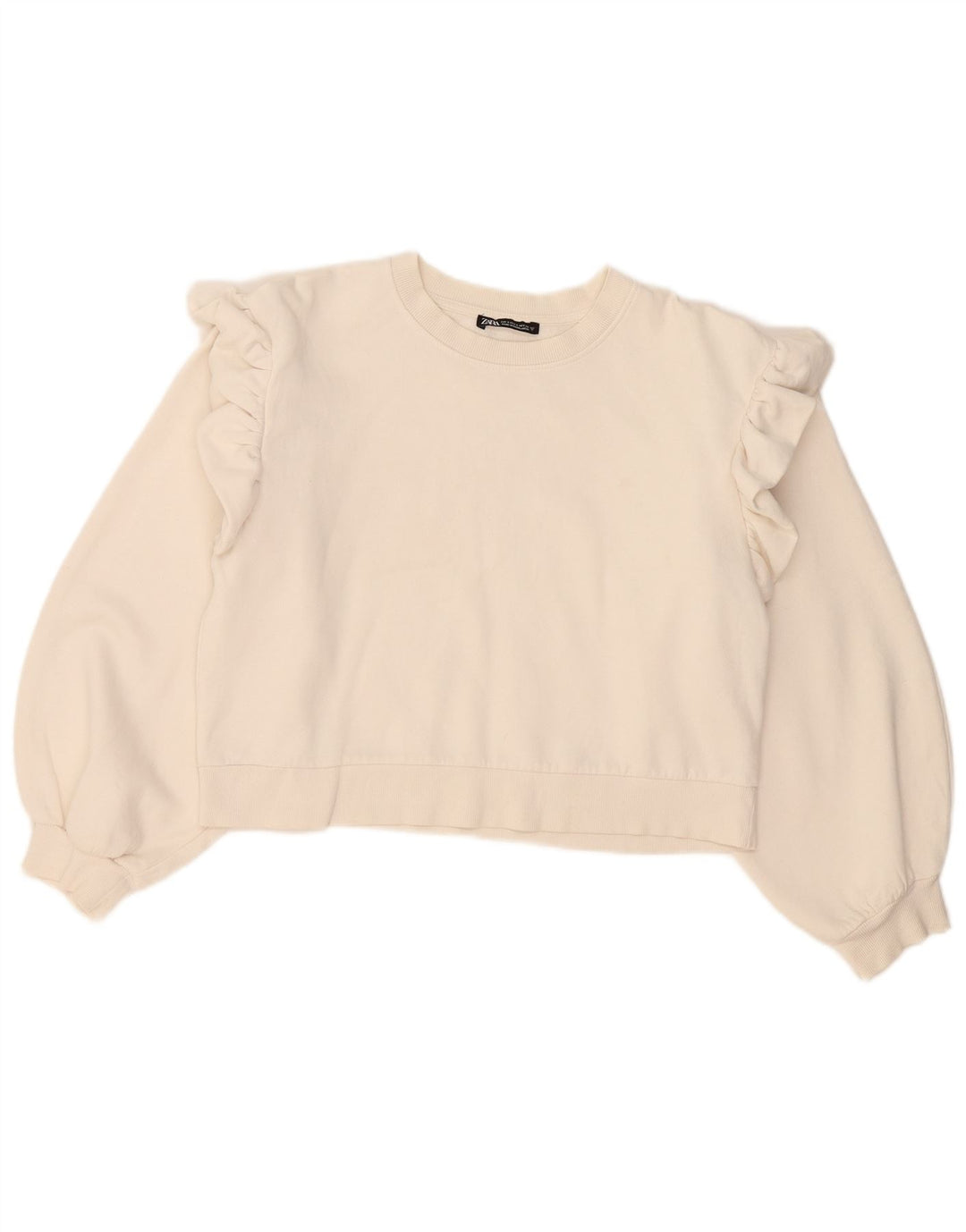 Zara Womens Crop Oversized Moletom Jumper Reino Unido 10 Pequeno Algodão Branco