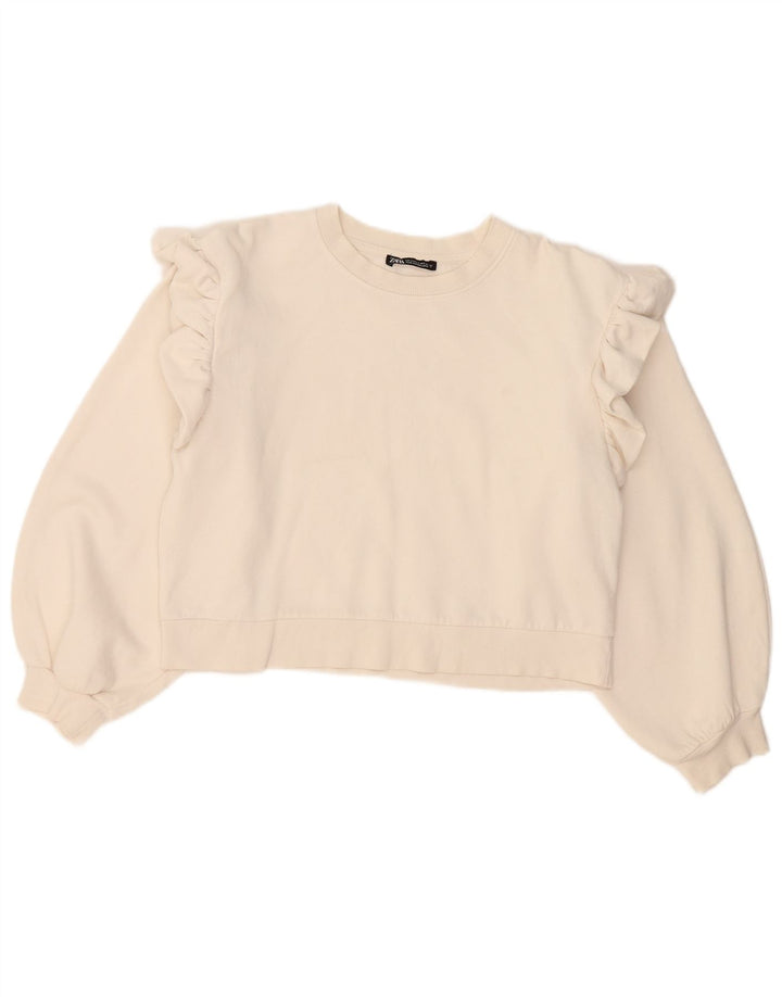Zara Womens Crop Oversized Moletom Jumper Reino Unido 10 Pequeno Algodão Branco