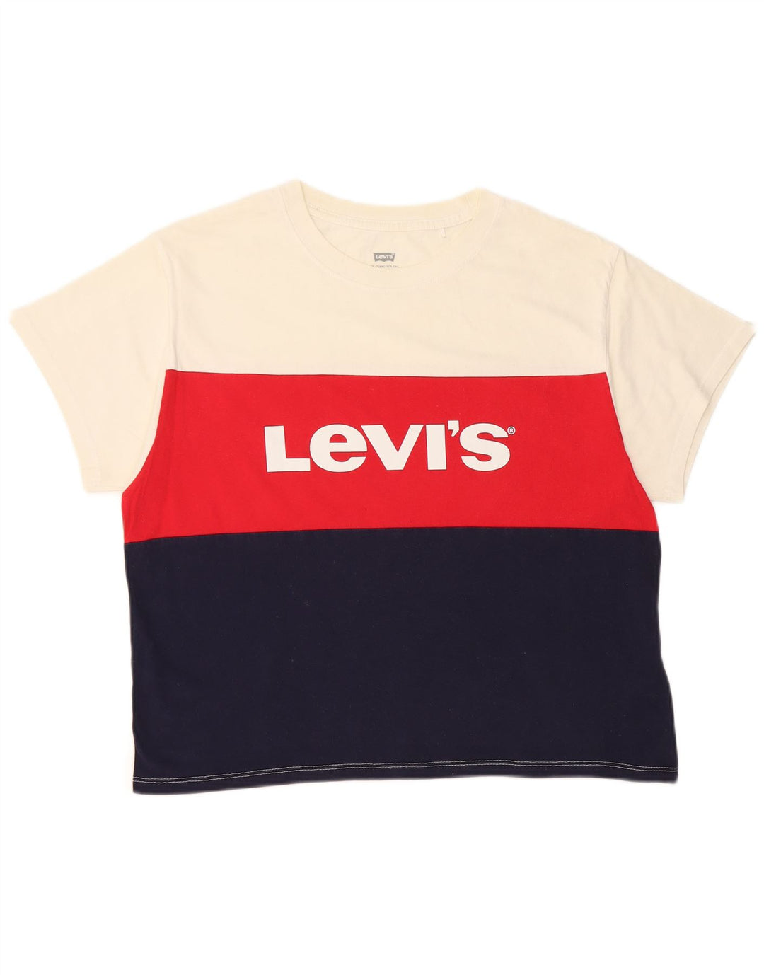 Camiseta feminina com estampa cropped LEVI'S Reino Unido 10 bloco colorido branco pequeno