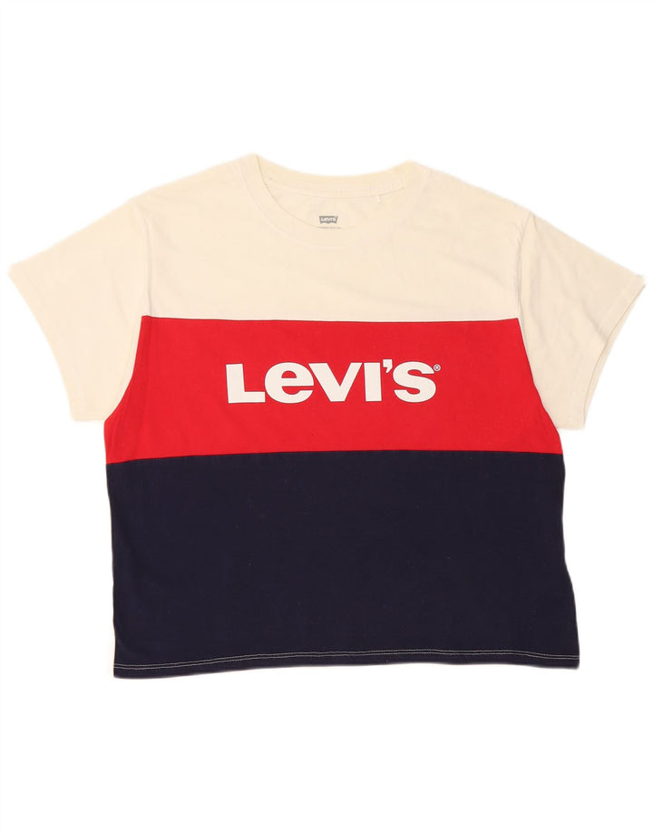 Camiseta feminina com estampa cropped LEVI'S Reino Unido 10 bloco colorido branco pequeno