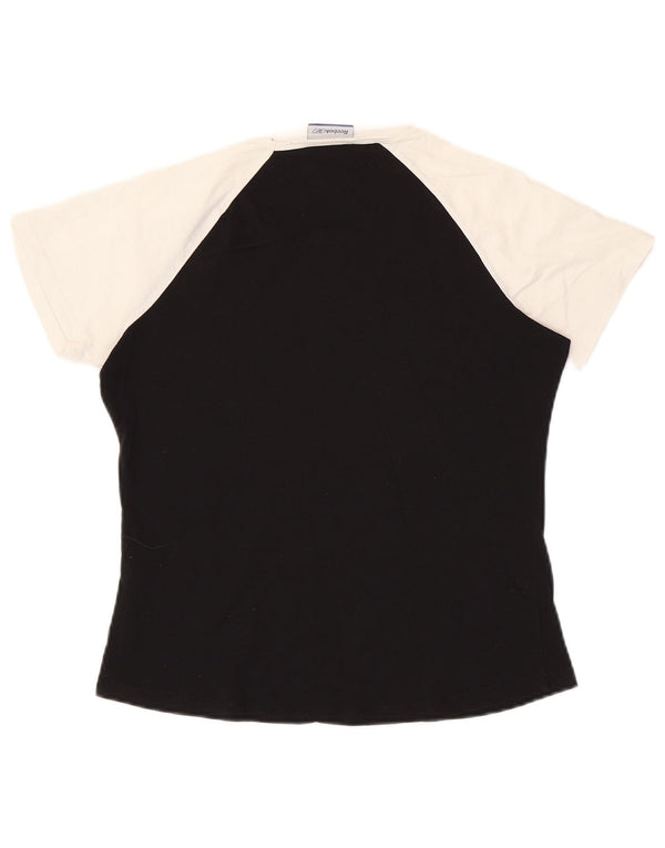 Camiseta feminina Reebok UK 16 grande algodão colorblock preto
