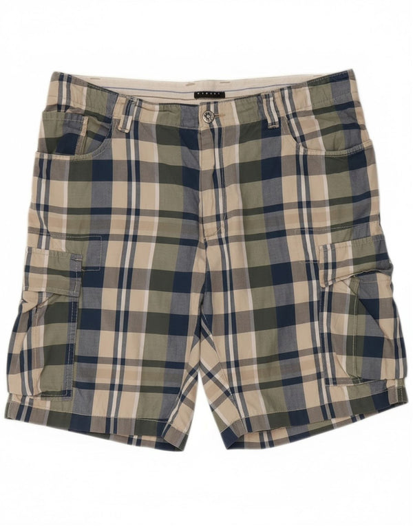Shorts cargo masculino Sisley IT 50 grande W36 algodão xadrez multicolorido