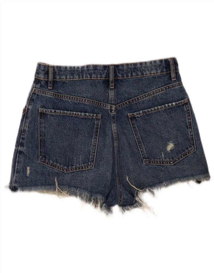 Zara Shorts jeans feminino desgastado UE 38 pequeno W28 azul