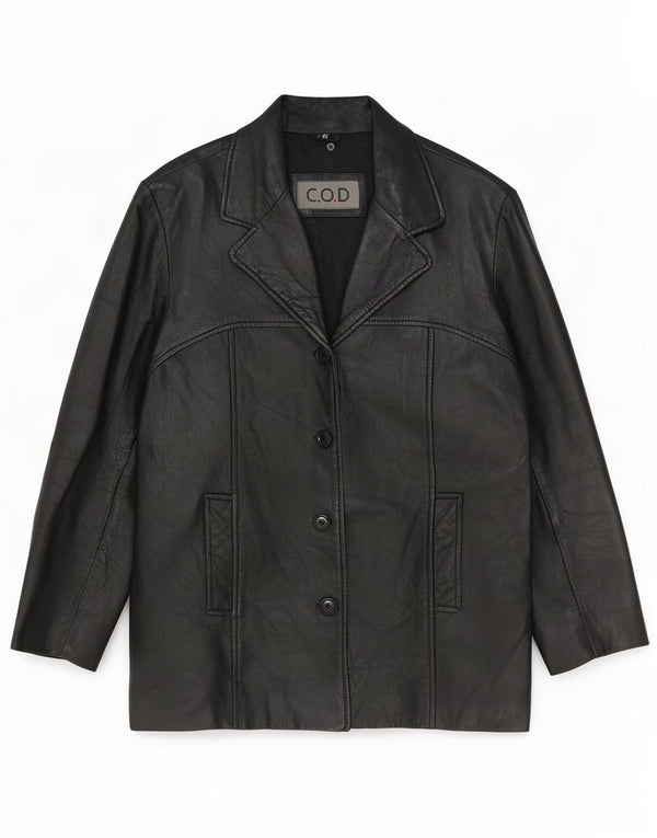 Jaqueta blazer feminina vintage de couro com 4 botões UE 42 grande preta