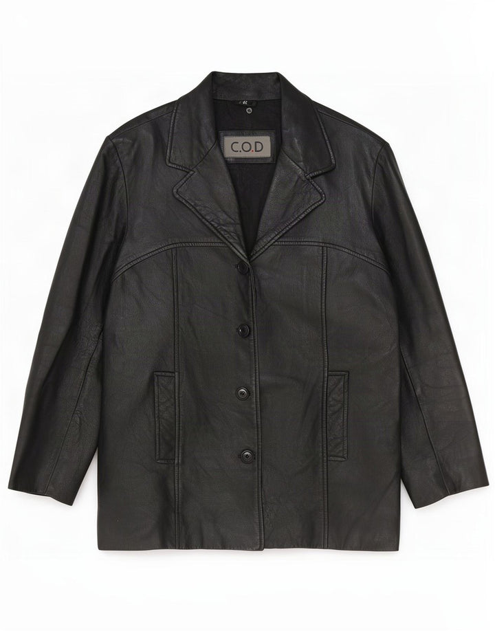 Jaqueta blazer feminina vintage de couro com 4 botões UE 42 grande preta