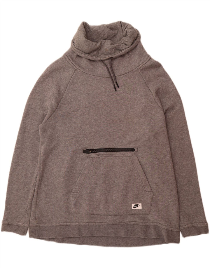 Suéter feminino Nike com gola redonda e algodão cinza pequeno