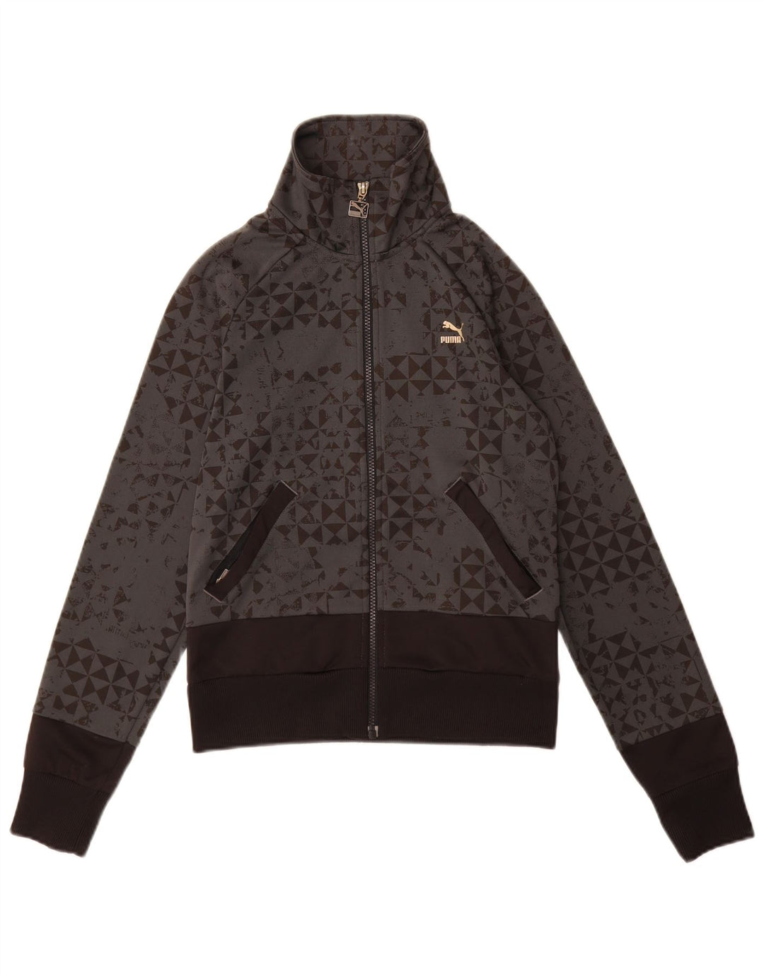 Puma Womens Tracksuit Top Jacket UK 10 Pequeno Poliéster Geométrico Cinza