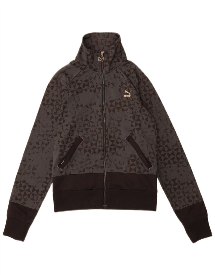 Puma Womens Tracksuit Top Jacket UK 10 Pequeno Poliéster Geométrico Cinza