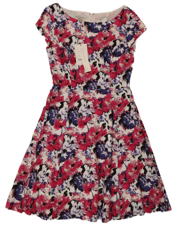 Vestido de chá regular feminino Laura Ashley Reino Unido 12 médio floral multicolorido