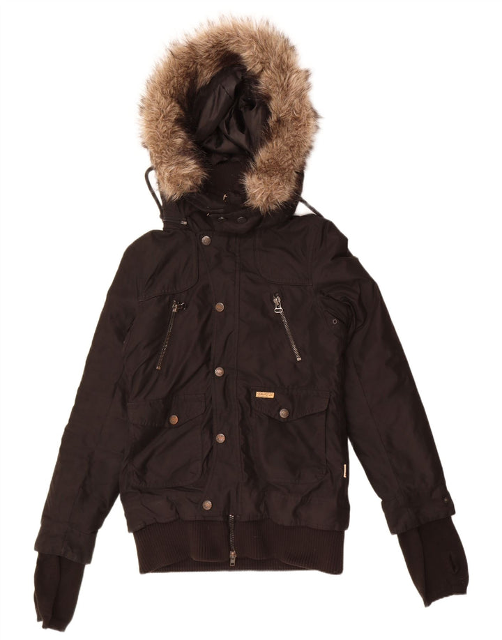 Jaqueta bomber feminina com capuz KHUJO UK 14 poliéster preto médio