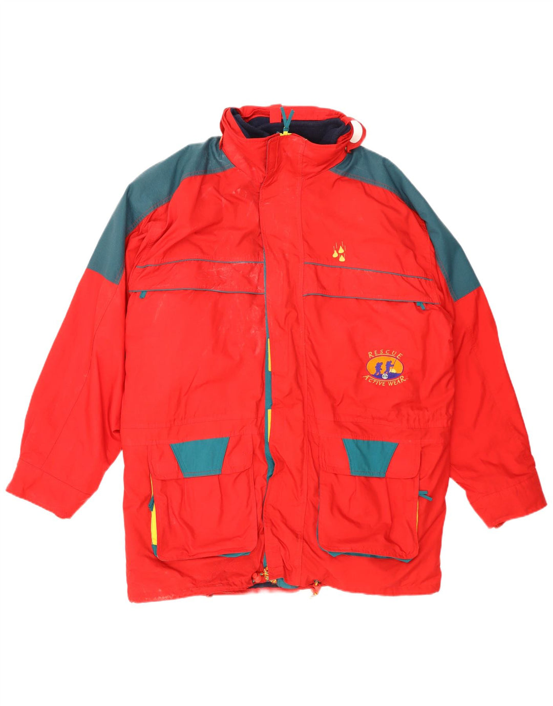 Jaqueta de esqui com capuz masculina vintage UK 42 XL poliéster vermelho Colourblock