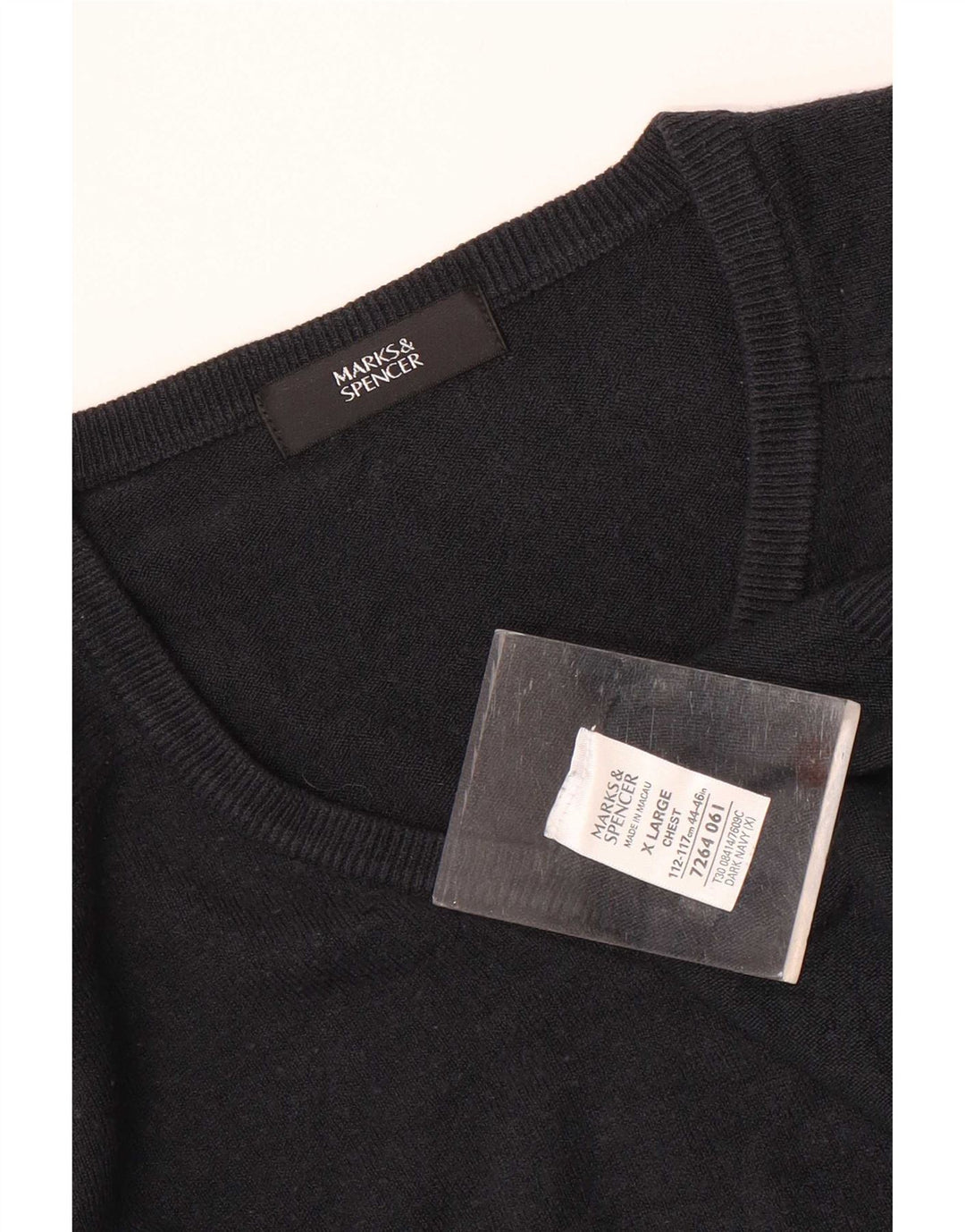 Suéter masculino Marks & Spencer com decote em V XL azul marinho acrílico