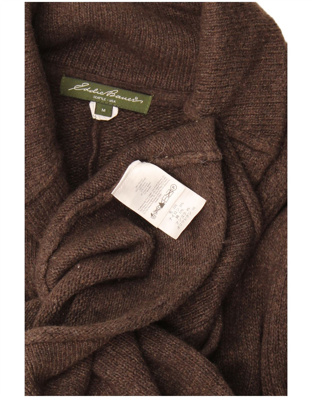 Suéter cardigã feminino Eddie Bauer Reino Unido 12 angorá marrom médio