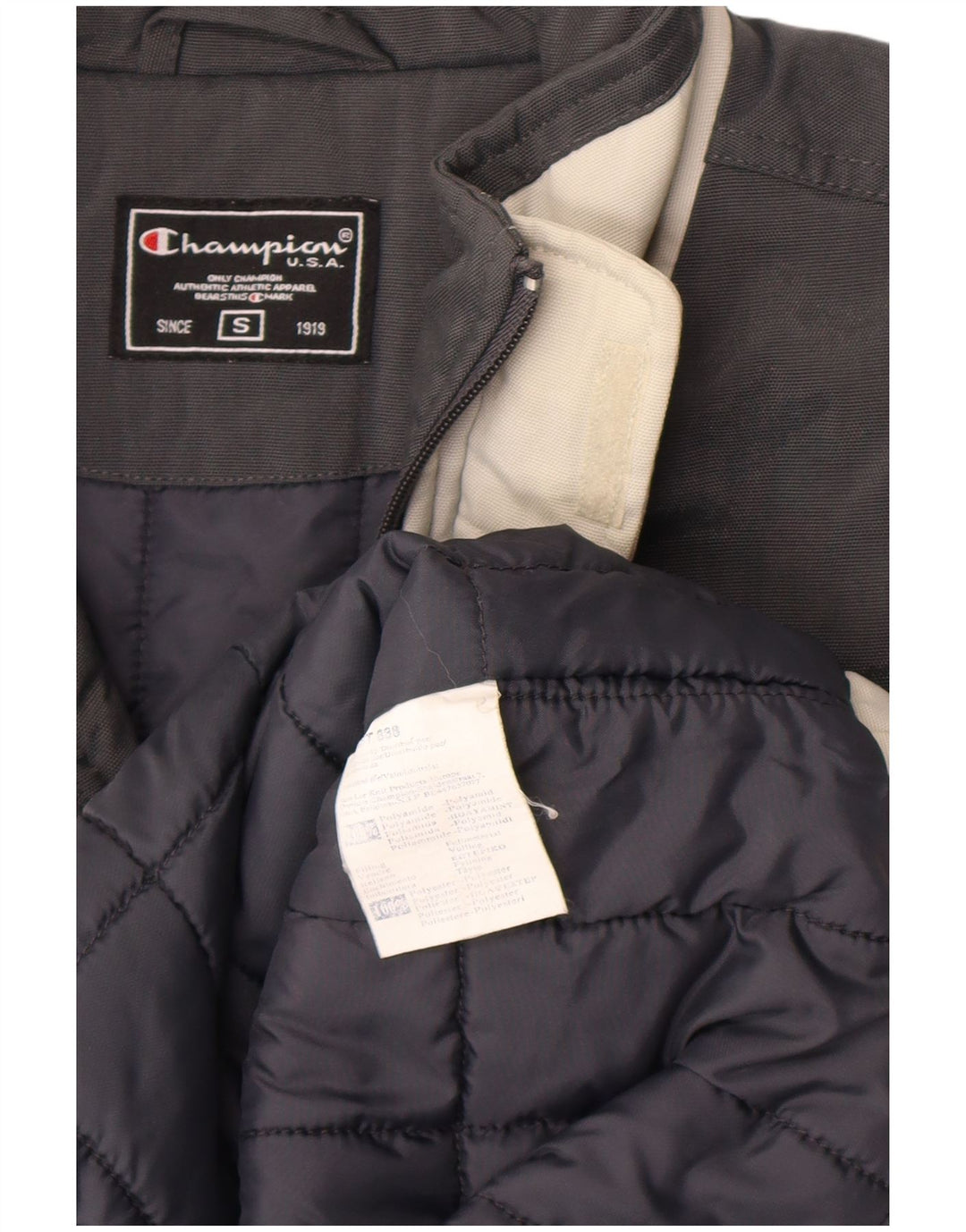 Colete acolchoado masculino Champion UK 36 pequeno cinza colorblock poliamida