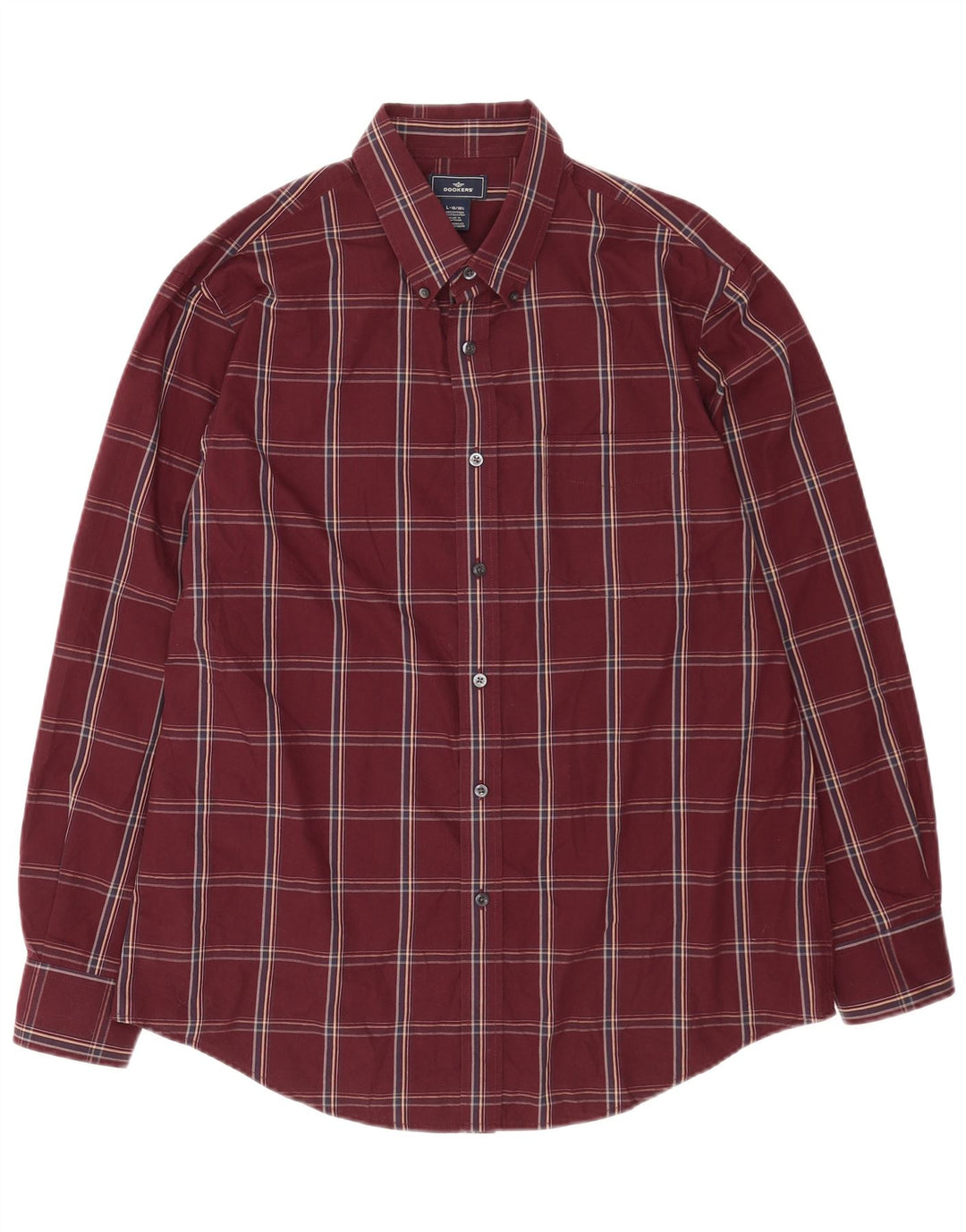 Camisa masculina Dockers tamanho 16 16 1/2 grande algodão xadrez vermelho