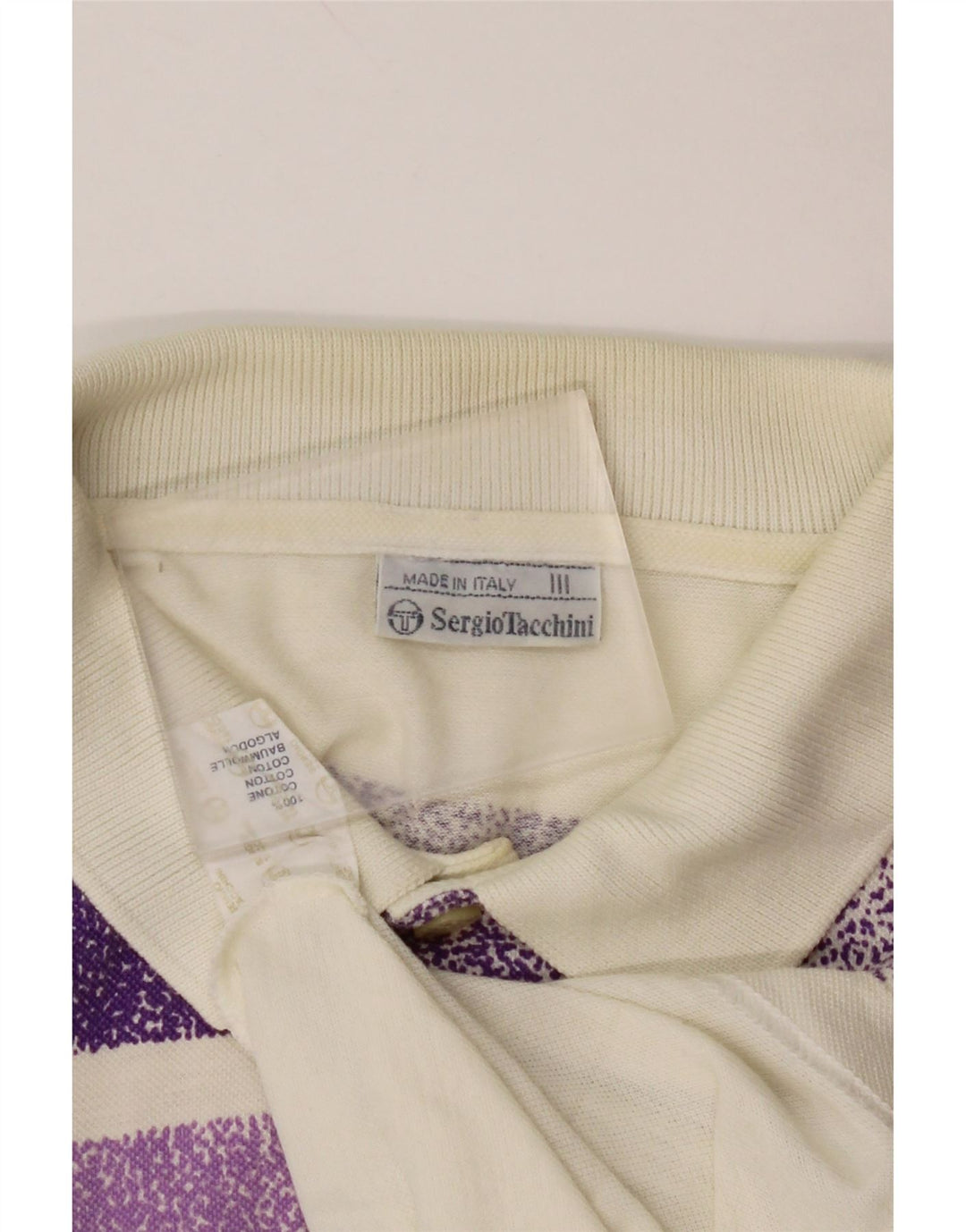 SERGIO TACCHINI Camisa polo masculina pequena de algodão listrado branco