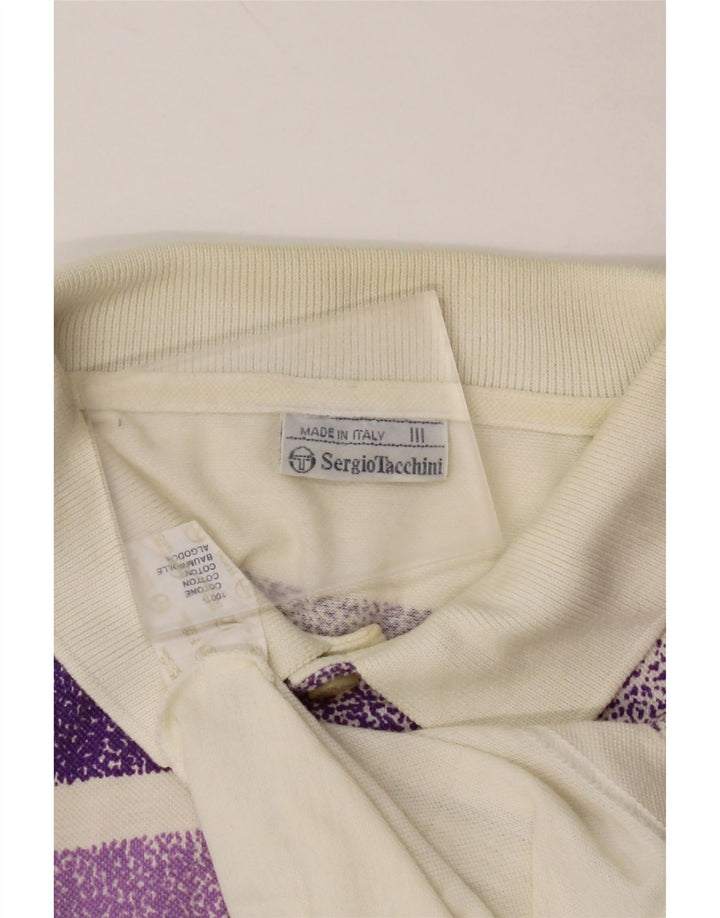 SERGIO TACCHINI Camisa polo masculina pequena de algodão listrado branco