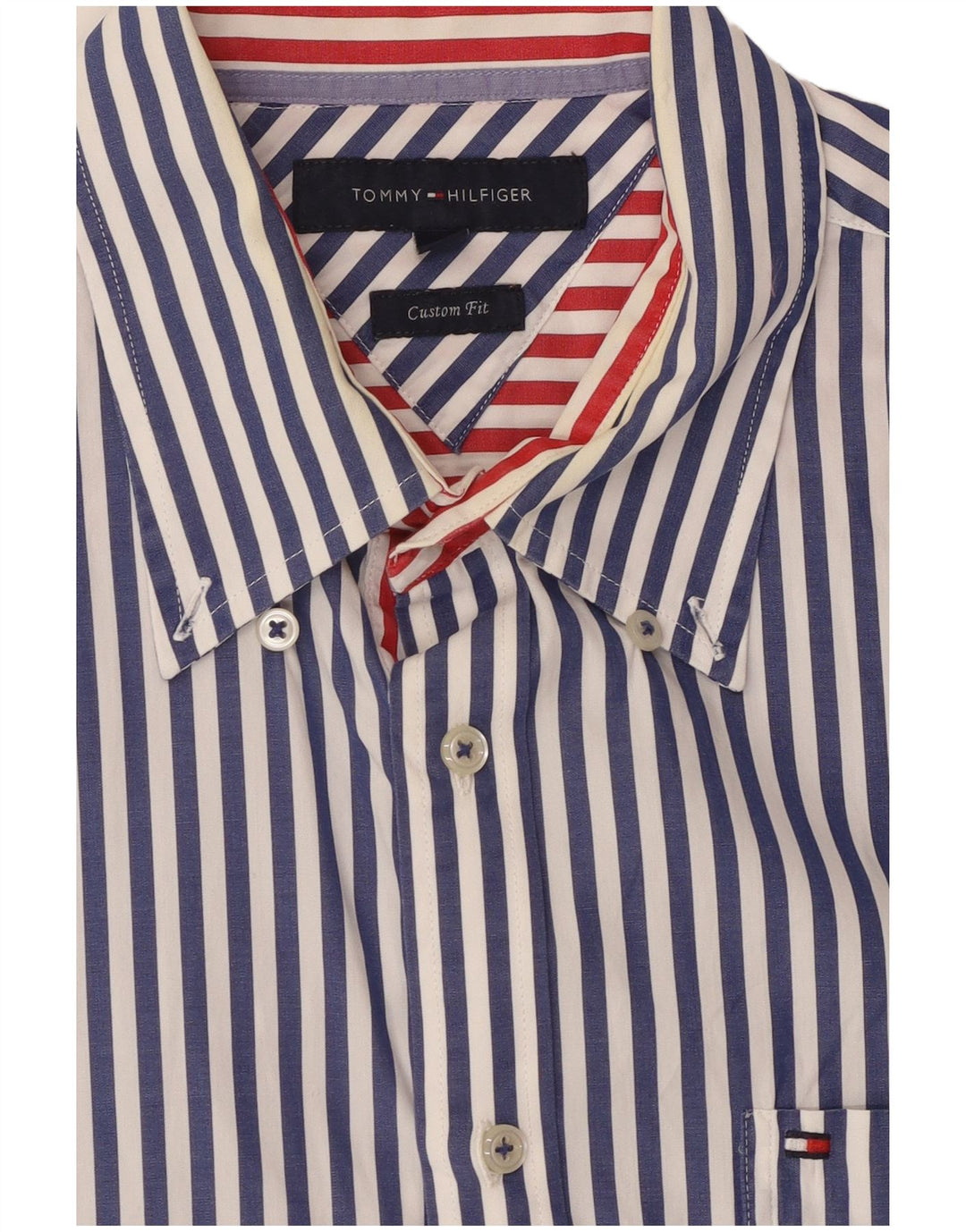 Camisa masculina TOMMY HILFIGER de manga curta com ajuste personalizado grande listrada azul marinho