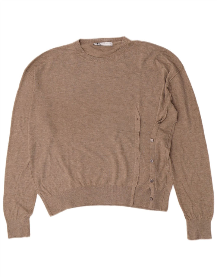 Zara Suéter feminino oversized com gola redonda Reino Unido 10 pequeno poliéster bege