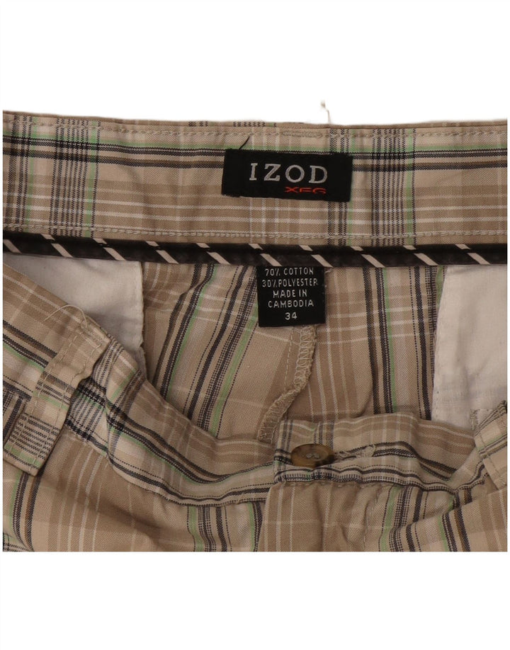 Izod Mens Chino Shorts W34 Grande Algodão Xadrez Bege