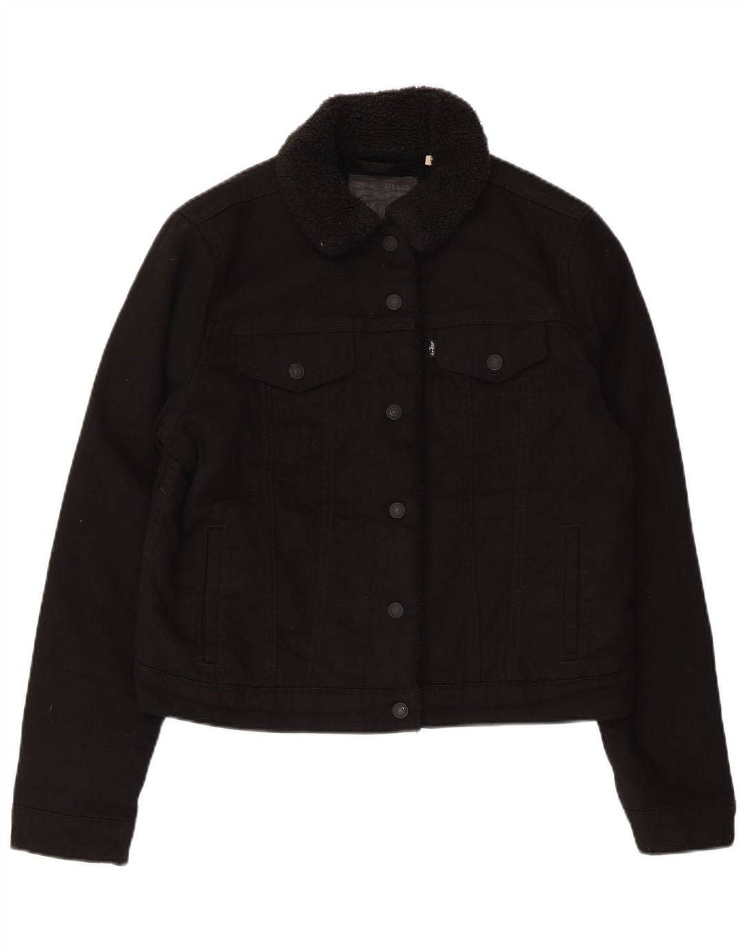 Jaqueta jeans feminina Levi's Sherpa Reino Unido 16 grande algodão preto