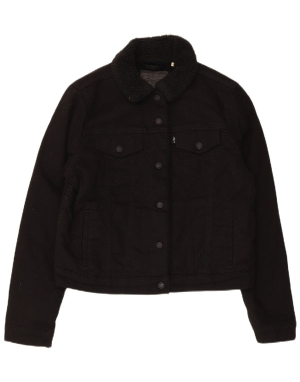 Jaqueta jeans feminina Levi's Sherpa Reino Unido 16 grande algodão preto