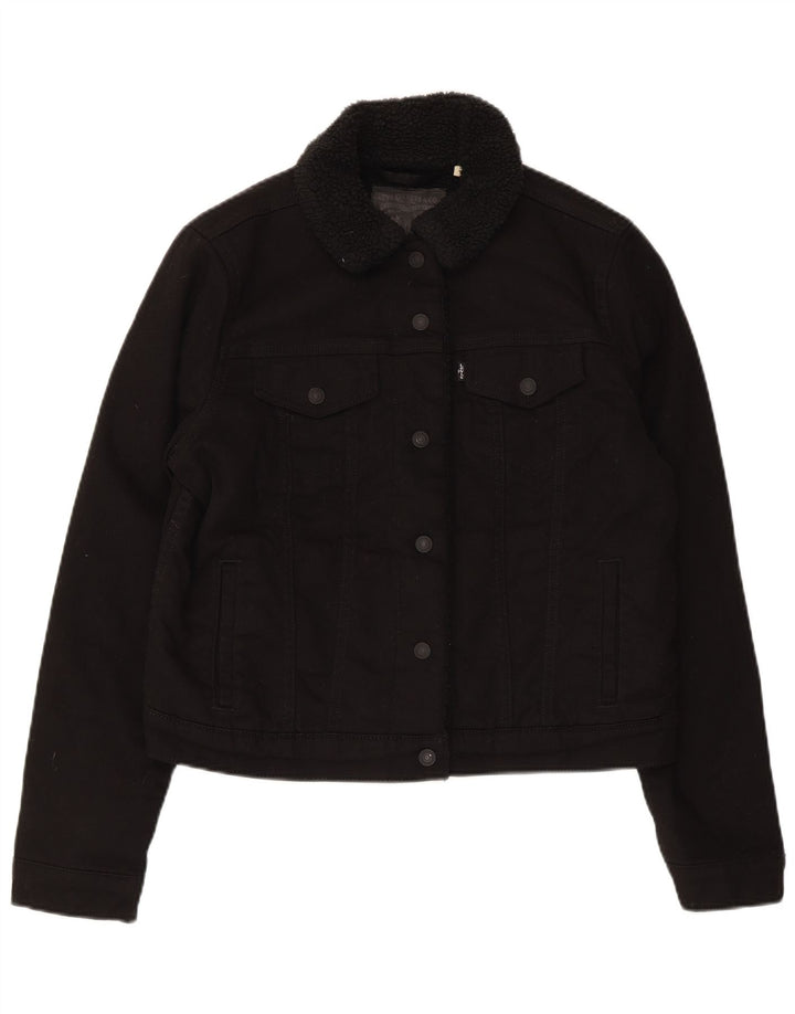 Jaqueta jeans feminina Levi's Sherpa Reino Unido 16 grande algodão preto
