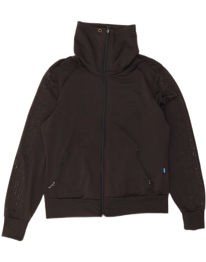 Adidas Womens Graphic Tracksuit Top Jacket IT 38 XS Poliéster Preto