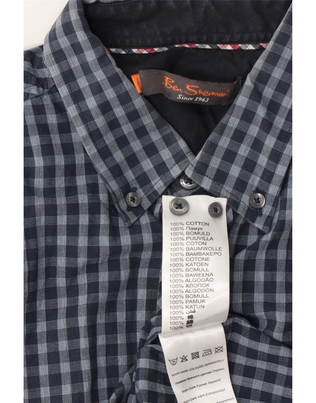 Camisa masculina Ben Sherman grande algodão guingão azul marinho