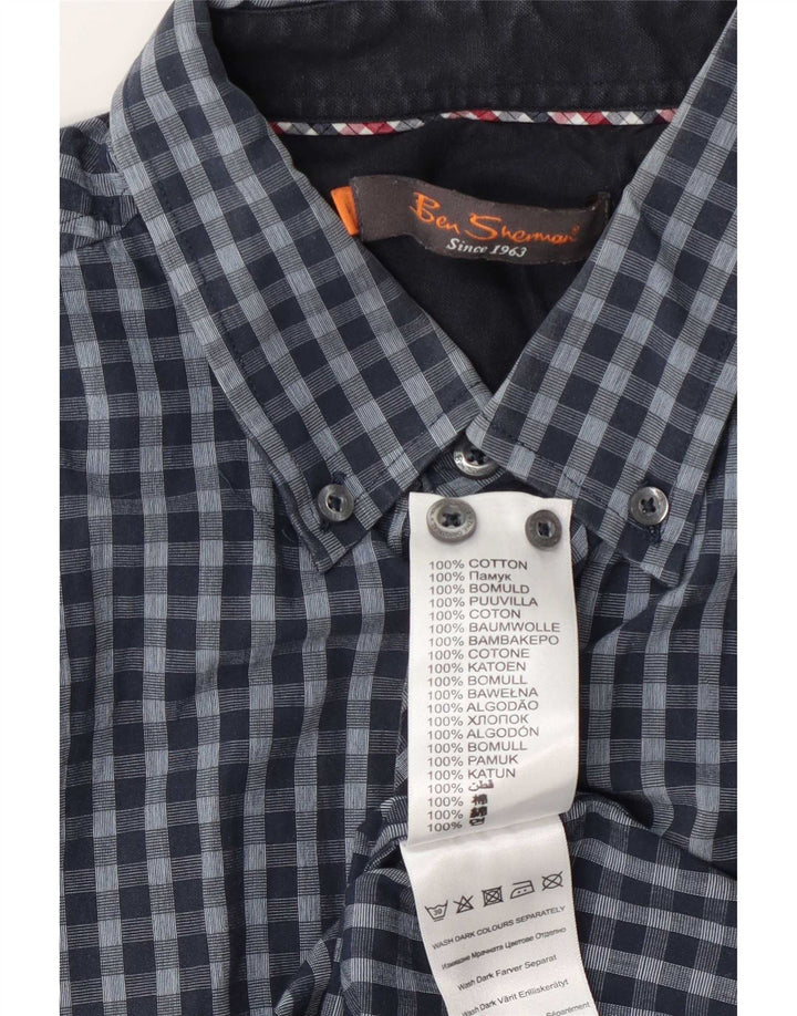 Camisa masculina Ben Sherman grande algodão guingão azul marinho