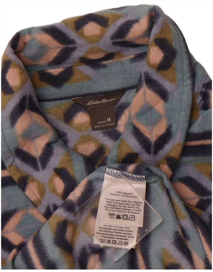 Camisa de lã feminina EDDIE BAUER Reino Unido 12 poliéster azul médio Fair Isle