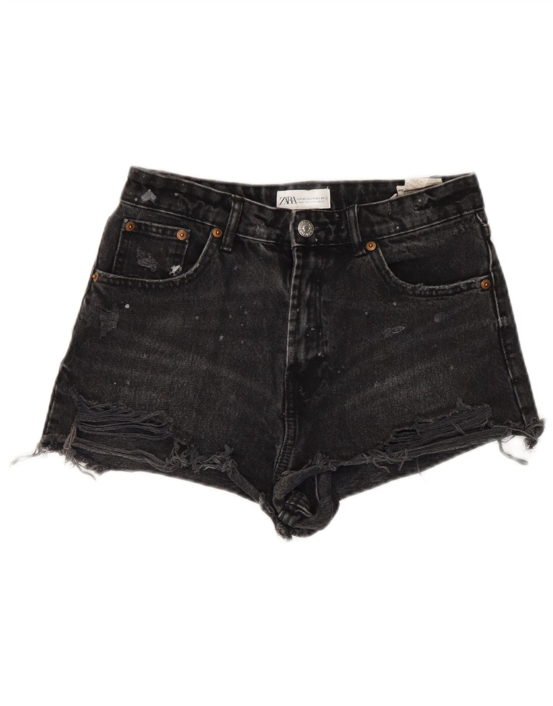 Zara Shorts jeans feminino desgastado EU 36 XS W26 preto