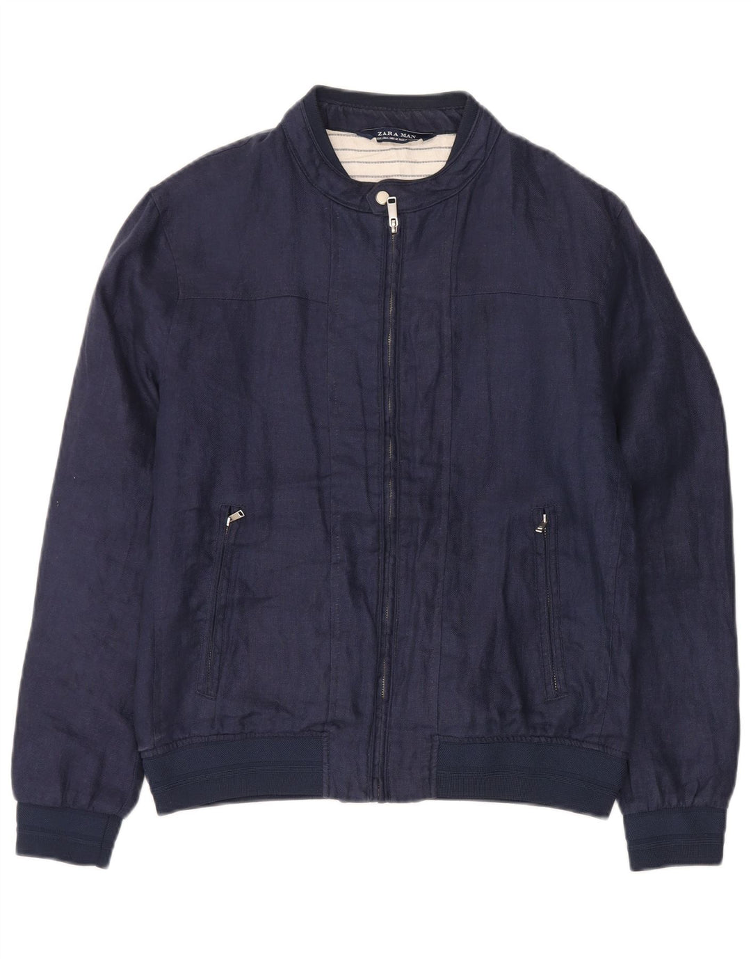 Jaqueta bomber masculina Zara UK 40 grande linho azul marinho