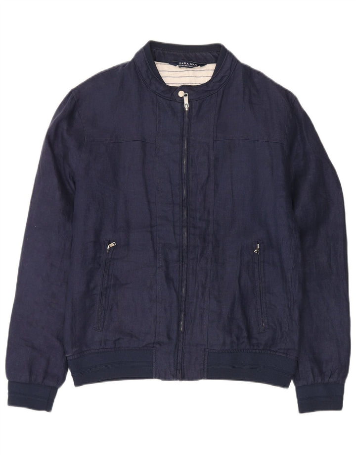 Jaqueta bomber masculina Zara UK 40 grande linho azul marinho