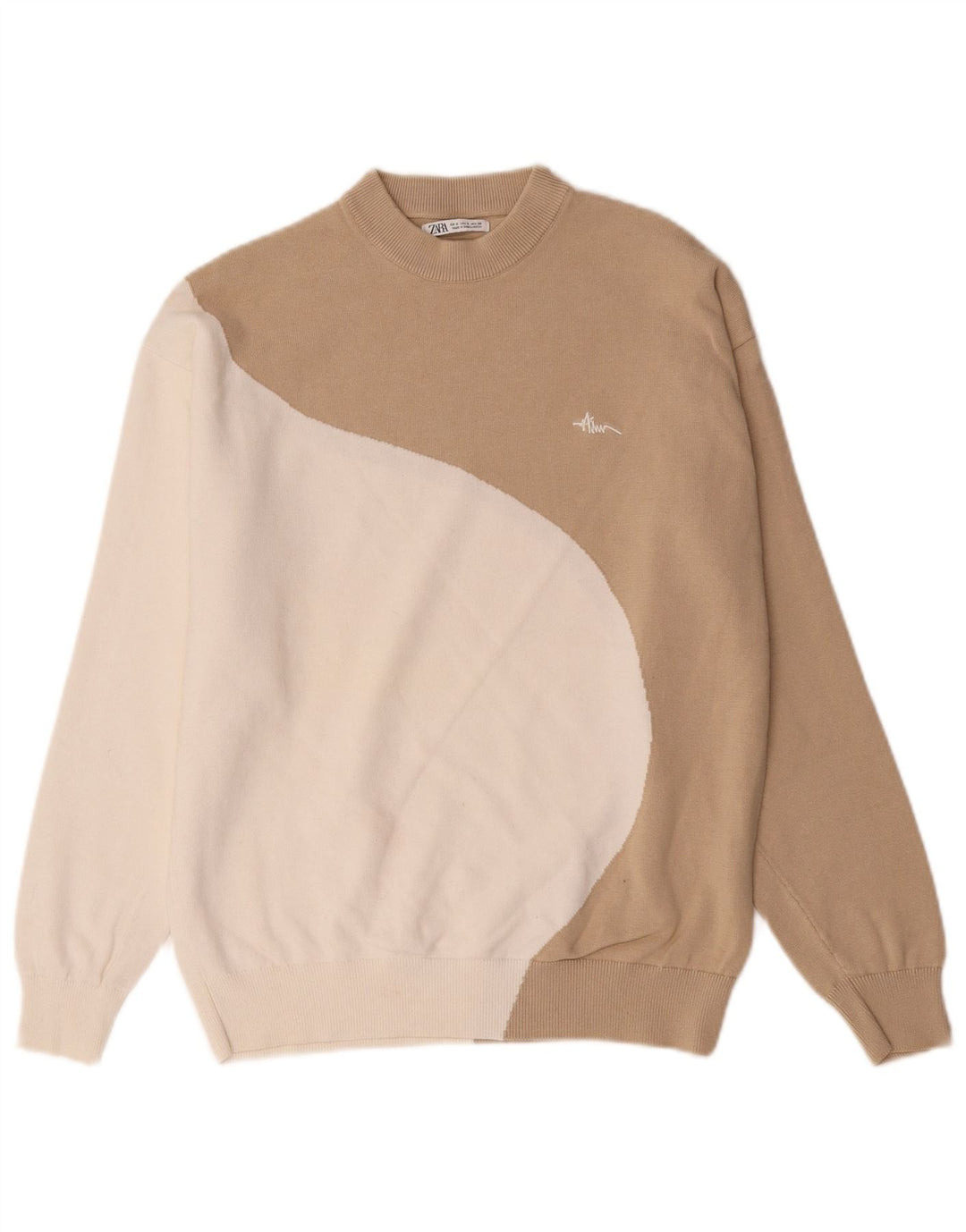 Zara moletom feminino oversized jumper UK 10 pequeno bege colorblock