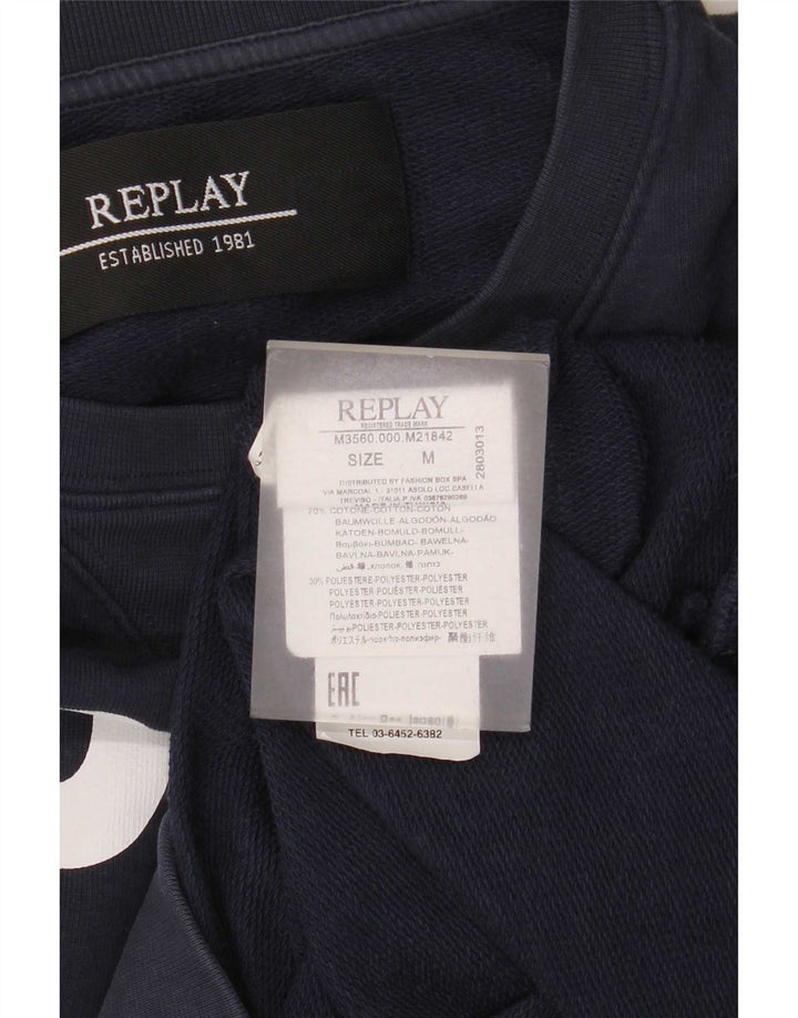 Replay moletom gráfico masculino jumper médio azul marinho algodão