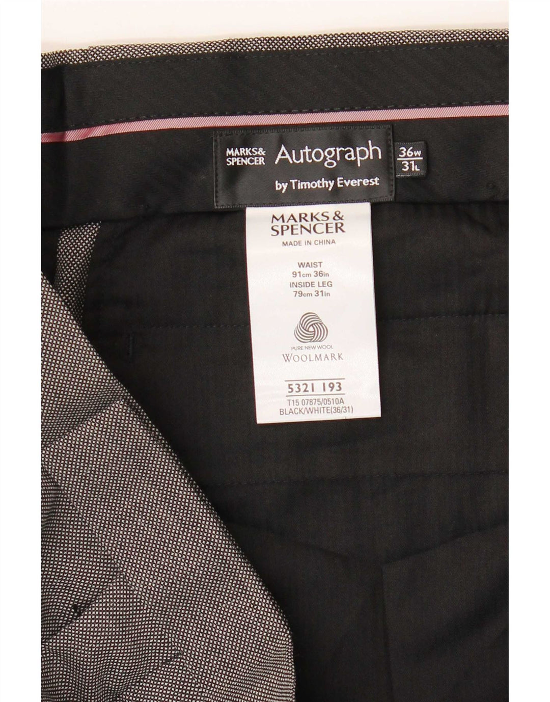 Calça masculina Marks & Spencer Autograph Pegged Suit W36 L31 cinza nova lã