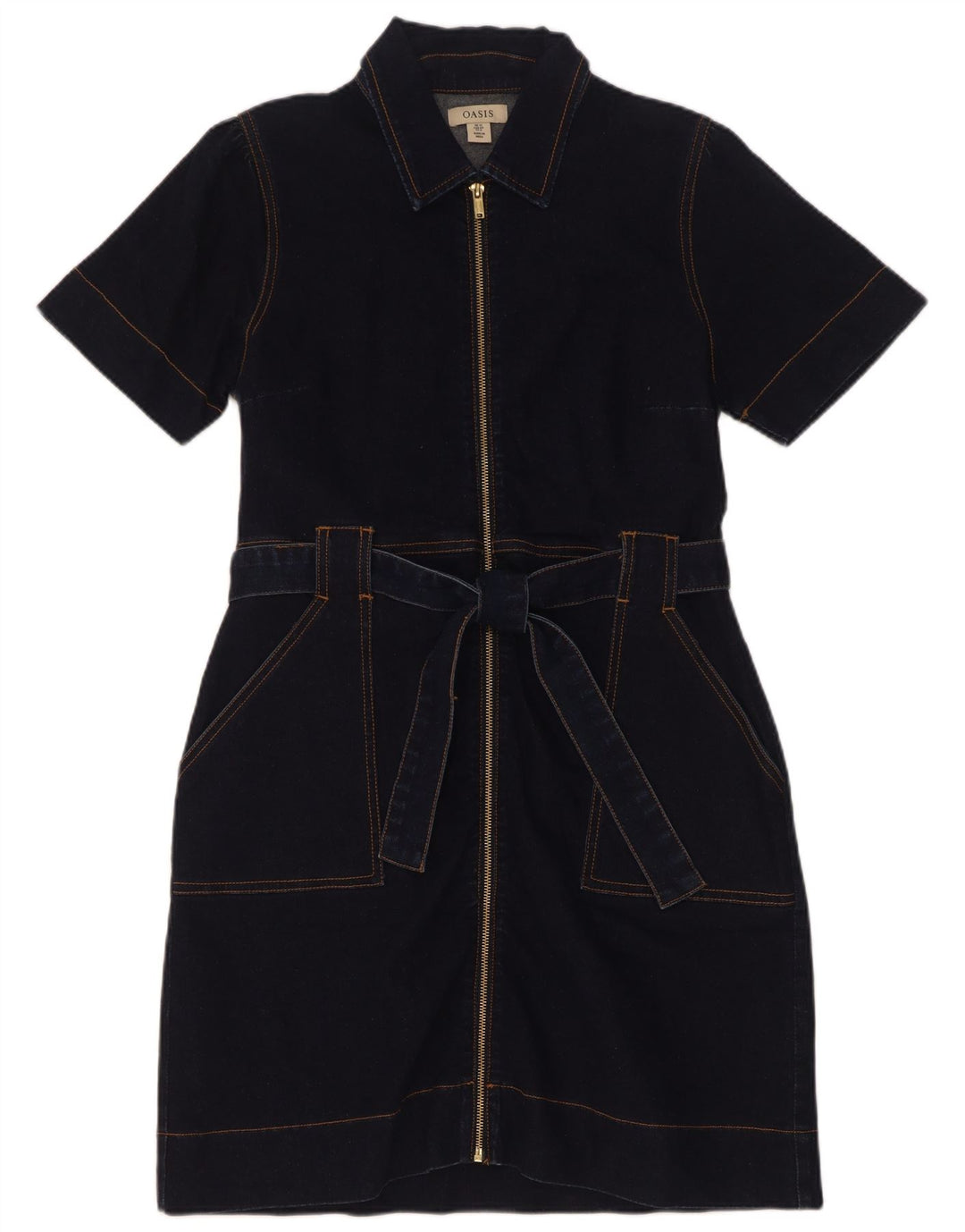 Vestido jeans feminino Oasis Reino Unido 12 algodão azul marinho médio