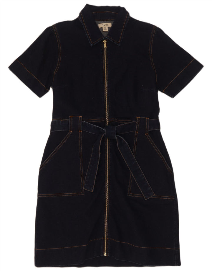 Vestido jeans feminino Oasis Reino Unido 12 algodão azul marinho médio