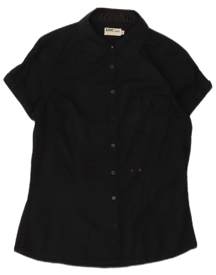 Camisa feminina de manga curta Lee UK 10 pequena algodão preto