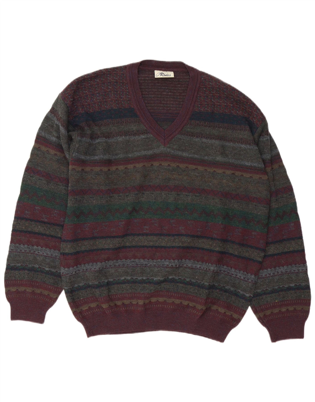Suéter masculino Rodes com decote em V grande multicolorido Fair Isle Virgin Wool