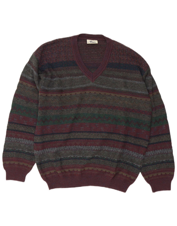 Suéter masculino Rodes com decote em V grande multicolorido Fair Isle Virgin Wool