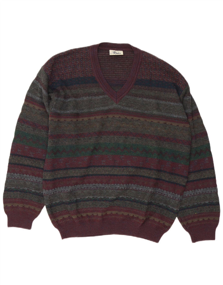 Suéter masculino Rodes com decote em V grande multicolorido Fair Isle Virgin Wool