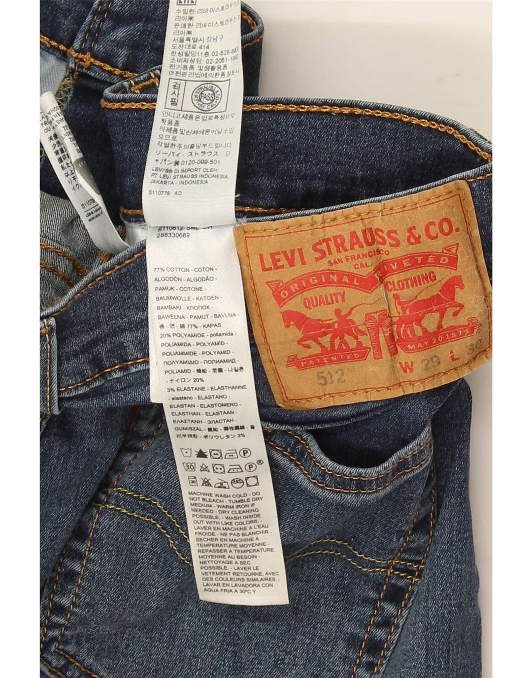 Calça jeans masculina Levi's 512 Slim Tapered W29 L30 azul algodão