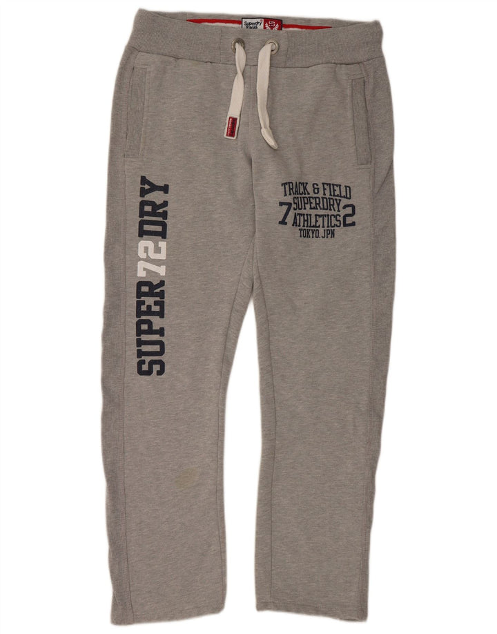 Calça de treino masculina SUPERDRY com estampa gráfica cinza médio algodão