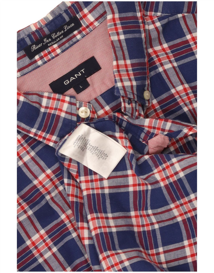 Camisa masculina de manga curta Gant Regular Fit grande algodão xadrez azul marinho