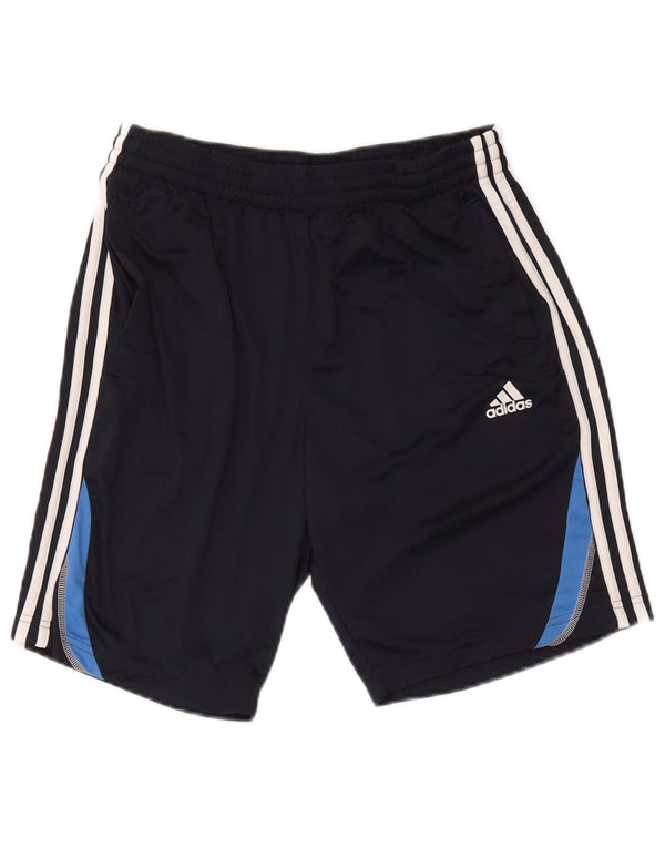 Shorts esportivos femininos Adidas médio azul marinho colorblock poliéster