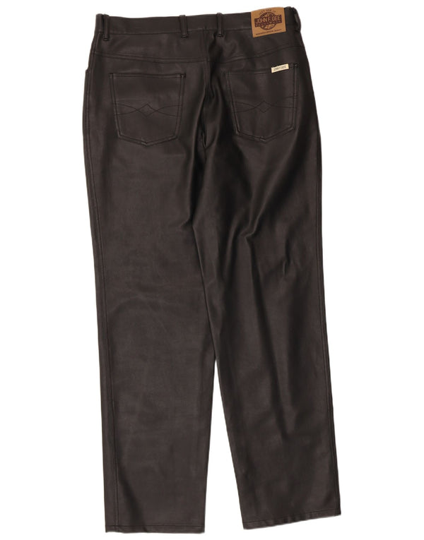 Calça masculina reta de couro sintético John F Gee UE 50 grande W34 L31 preta