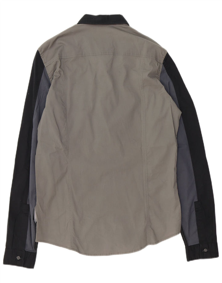 CALVIN KLEIN JEANS Camisa masculina slim fit grande cinza colorblock algodão