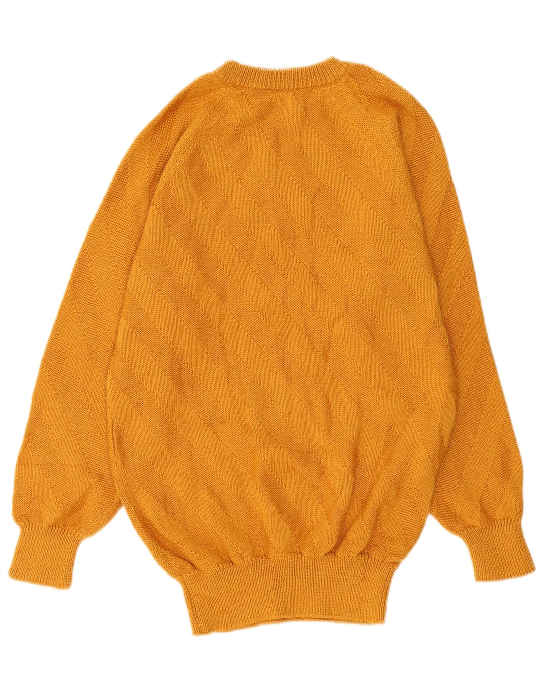 Suéter feminino VINTAGE com gola canoa UK 12 listrado amarelo médio